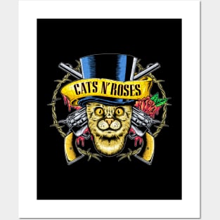 cats n roses Posters and Art